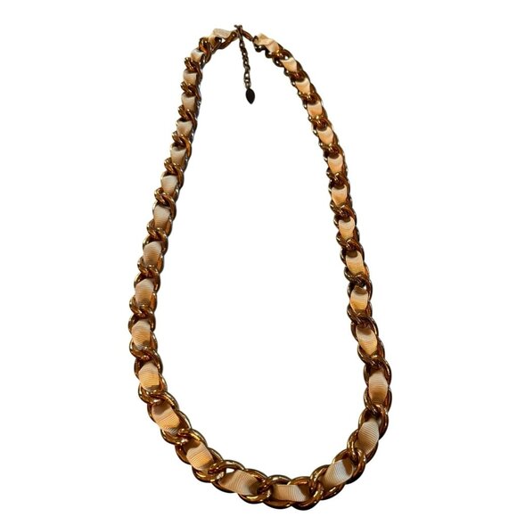 Vintage Coldwater Creek Gold-Tone Chain Link Necklace With Woven Cream Ribbon 35 - Picture 1 of 4